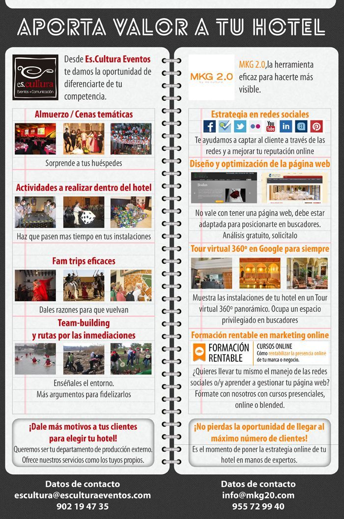 Soluciones diferentes para tus eventos hoteleros con Es.Cultura Aporta valor añadido a tu hotel con nuestros programas y organiza el evento perfecto