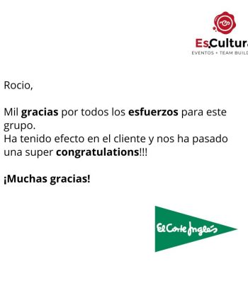 Opinión positiva de El Corte Inglés sobre evento organizado por Es.Cultura Eventos