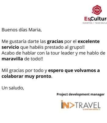 IN Travel destaca el excelente servicio y la satisfacción del cliente en un evento gestionado por Es.Cultura Eventos